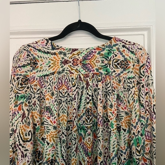 Zara Multicolored Pattern Metallic Gold Accents Button Down Blouse Top Medium - Picture 9 of 15